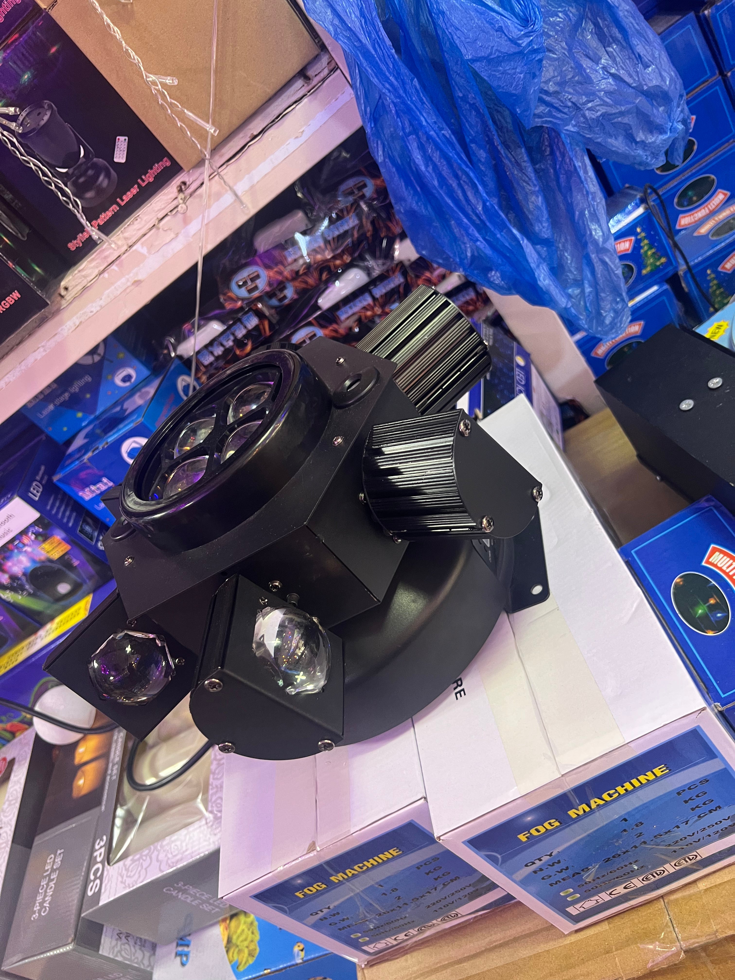 150W RGB Moving Head LED Stage Light – 6-Eye Rotating Beam with DMX512 Control