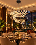 Modern multi-tier  LED crystal ring chandelier