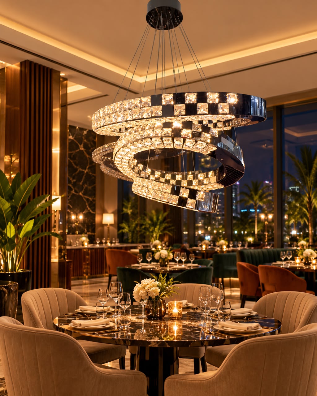 Modern multi-tier  LED crystal ring chandelier