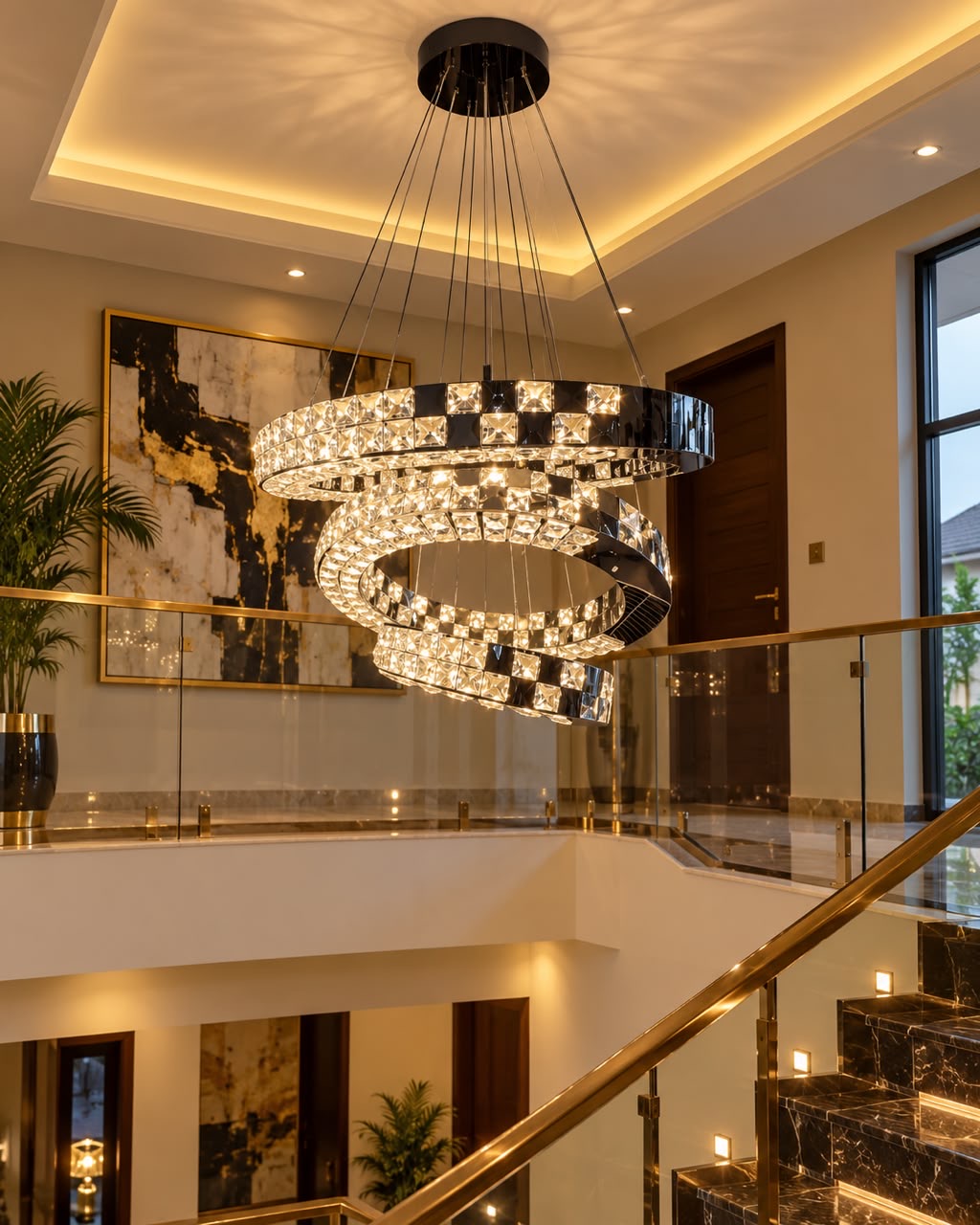 Modern multi-tier  LED crystal ring chandelier