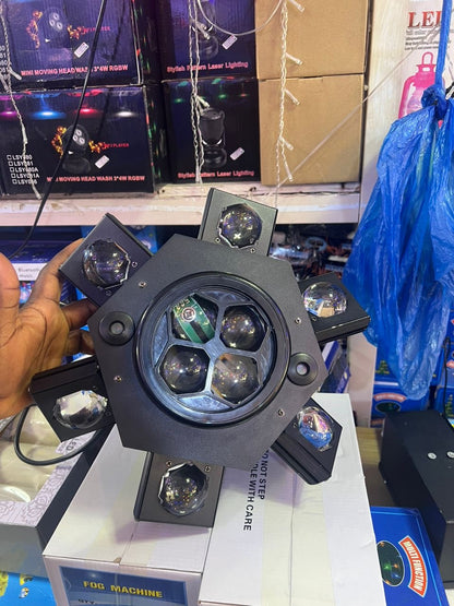 150W RGB Moving Head LED Stage Light – 6-Eye Rotating Beam with DMX512 Control
