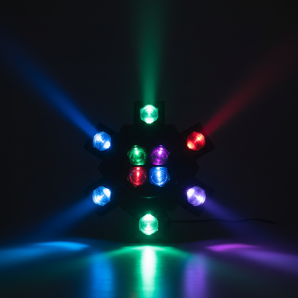 150W RGB Moving Head LED Stage Light – 6-Eye Rotating Beam with DMX512 Control