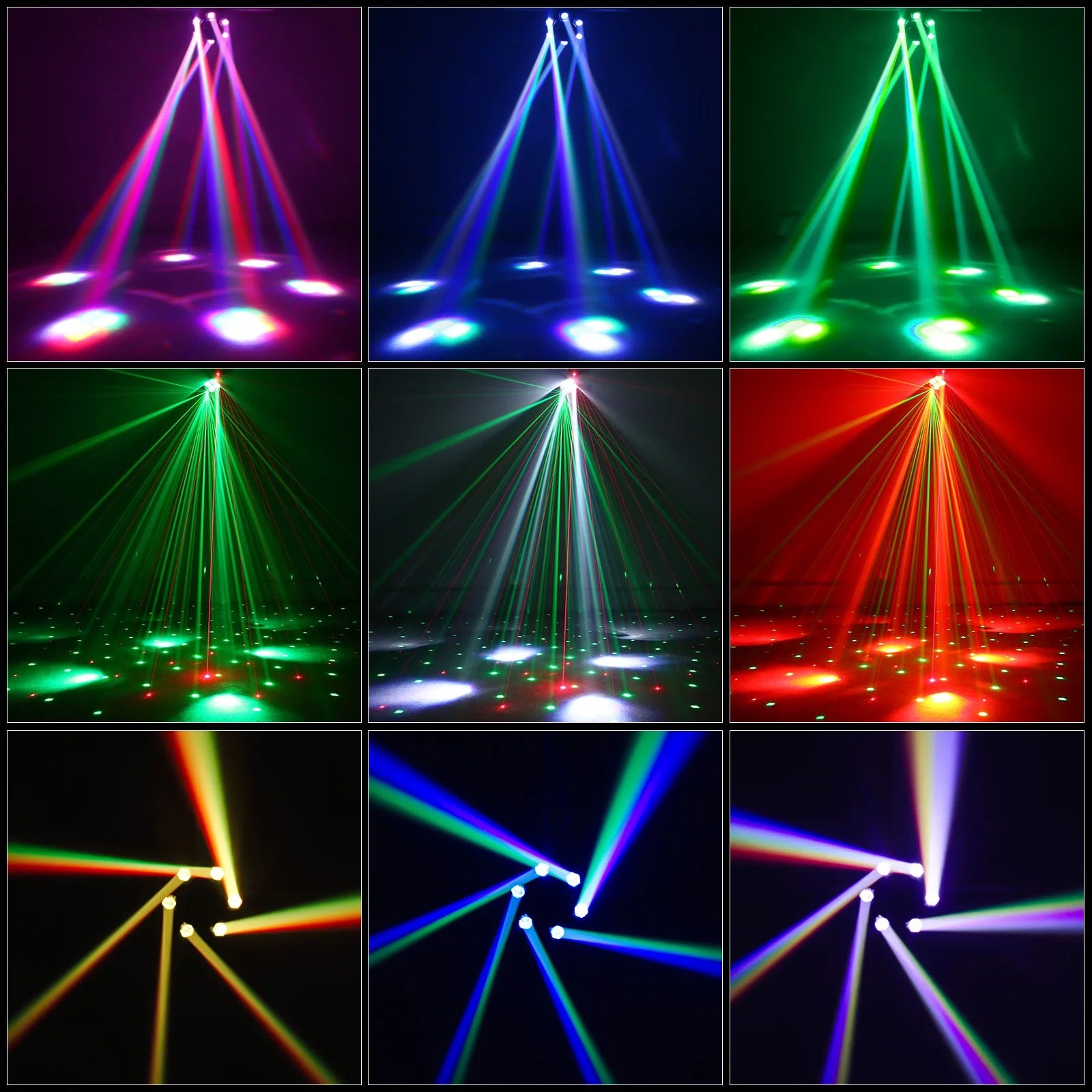 150W RGB Moving Head LED Stage Light – 6-Eye Rotating Beam with DMX512 Control
