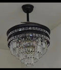 Hybrid retractable ceiling fan and chandelier