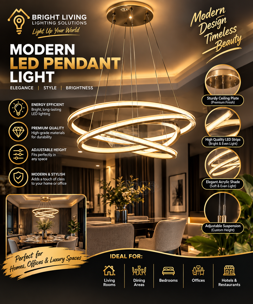 Modern 3-ring pendant light chandelier