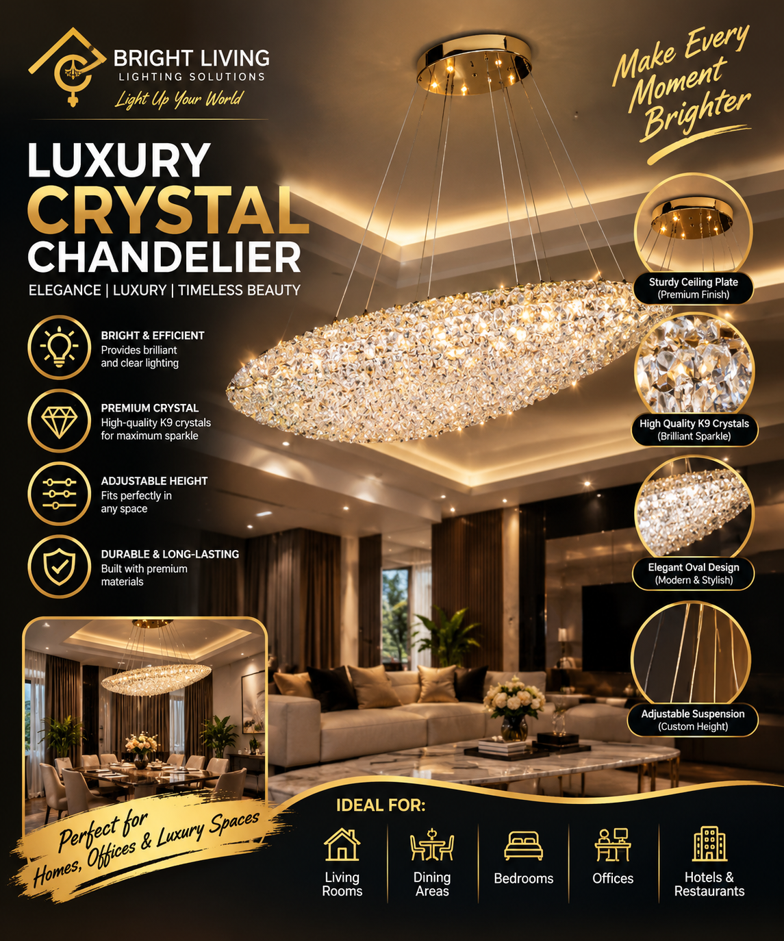Crystal oval chandelier