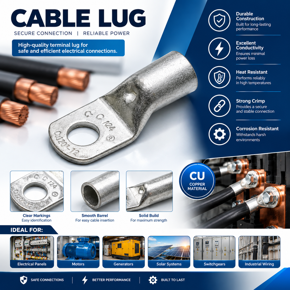 Copper tube crimp cable lug