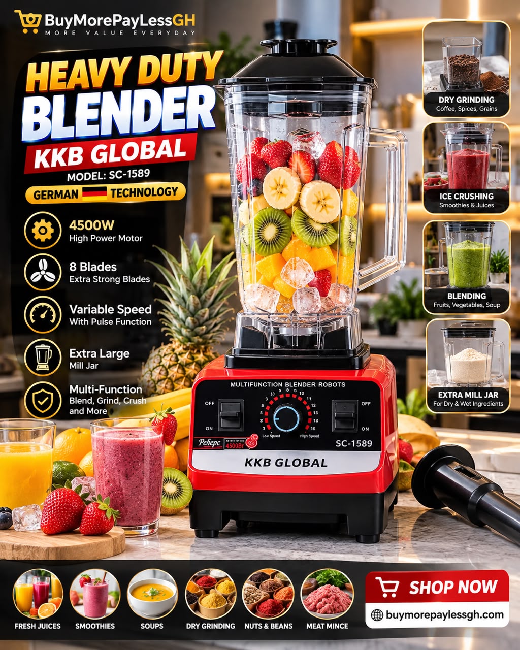 High-power 2-in-1 commercial blender